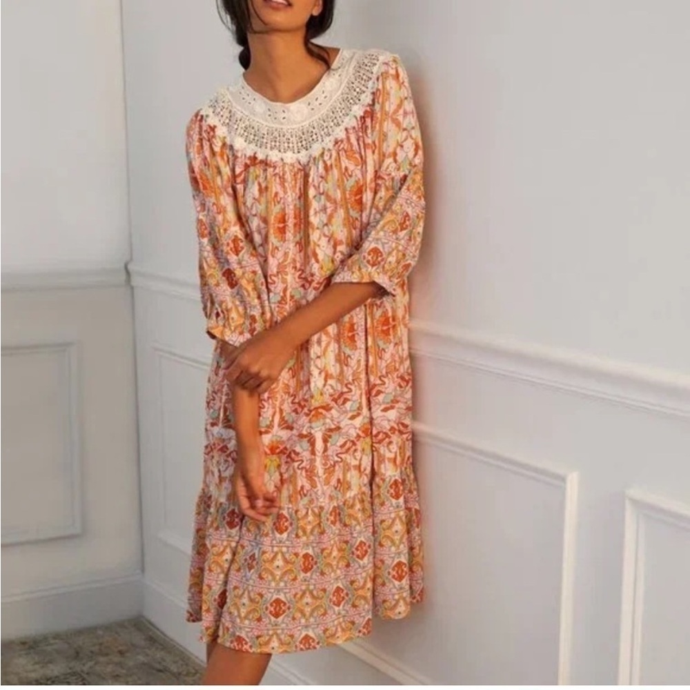 Anthropologie Florence floral lace lounge midi dress
